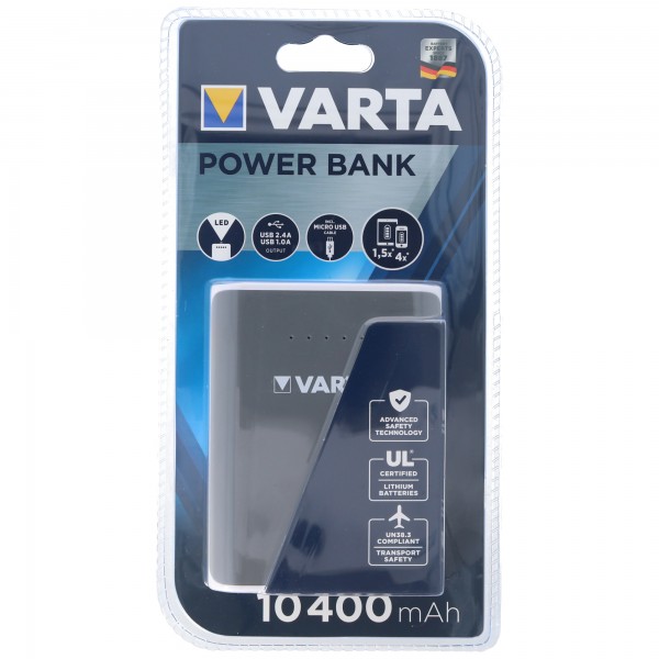 Varta Powerbank 10400 mAh inclusief micro USB oplaadkabel, voor maximaal 4 smartphone of 1,5 tablet opladen