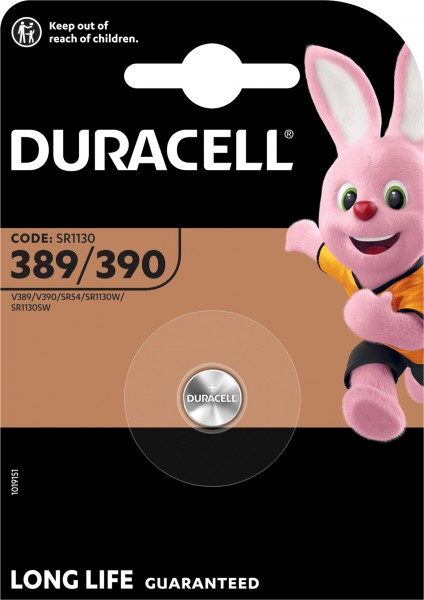 Duracell batterij zilveroxide, knoopcel, 389/390, SR54, 1,5 V horloge, blisterverpakking (1-pack)