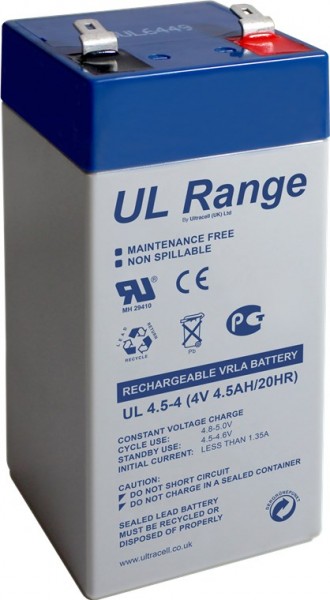 Ultracell loodzuuraccu 4 V, 4,5Ah (UL4.5-4) - Faston (4,8 mm) loodzuuraccu