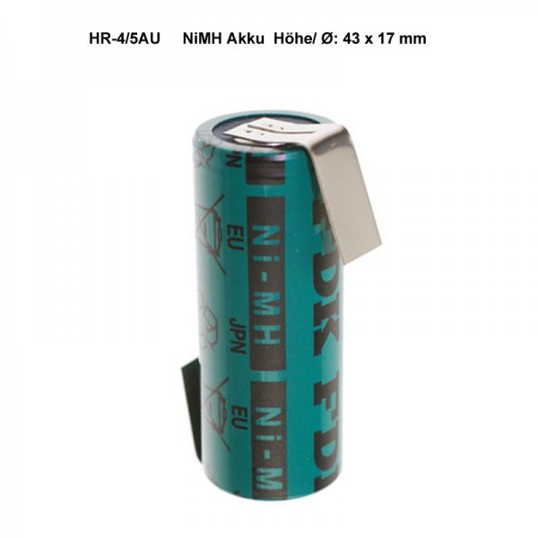Sanyo HR-4 / 5AU NiMH-batterij 2150mAh 4 / 5A, 43x17mm met soldeerlip in Z-vorm