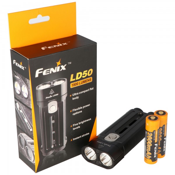 Fenix LD50 Cree XM-L2 U2 LED-zaklamp, 1800 lumen met dubbele LED en aparte voeding