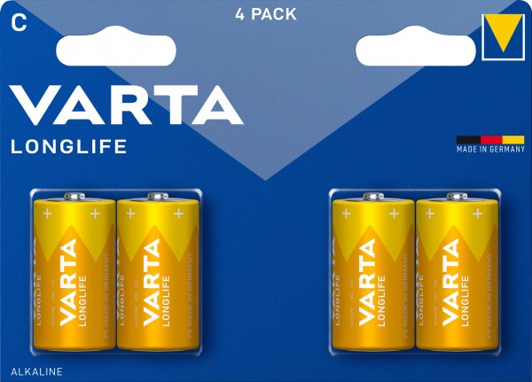 Varta Battery Alkaline, Baby, C, LR14, 1.5V Longlife, Retail blisterverpakking (4-pack)