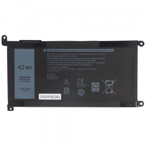 Accu geschikt voor Dell ChromeBook 3180, Li-Polymer, 11.4V, 3684mAh, 42Wh
