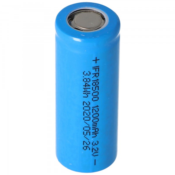 IFR 18500 - 1200mAh 3.2V LiFePo4-batterij (platte bovenkant) onbeschermd