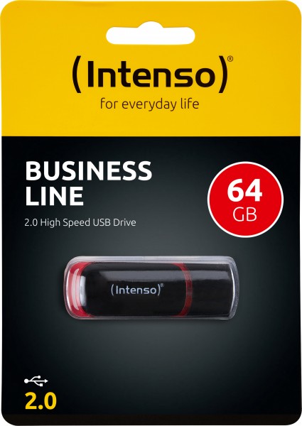 Intenso USB 2.0 Stick 64GB, Business Line, zwart (R) 28MB/s, (W) 6.5MB/s, intrekbaar, blisterverpakking