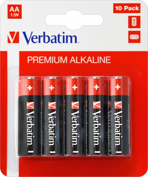 Verbatim Batterij Alkaline, Mignon, AA, LR06, 1.5V Premium, Retail Blister (10-Pack)