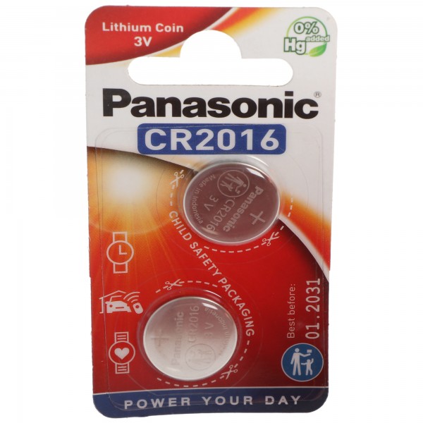 Panasonic Batterij Lithium, Knoopcel, CR2016, 3V Elektronica, Lithium Power, Retail Blister (2-Pack)