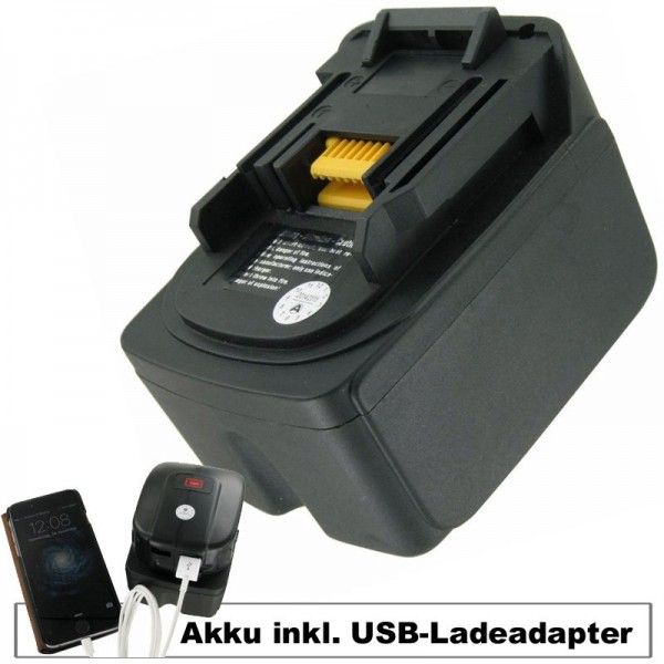 Batterij en USB-laadadapter geschikt voor Makita BL-1430, BL-1450 batterij 18 Volt 5.0 Ah inclusief USB-adapter