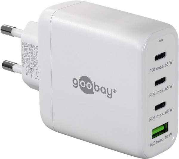 Goobay USB-C™ PD multiport snellader (68 W) wit - 3x USB-C™ poorten (Power Delivery) en 1x USB-A poort (Quick Charge) - wit