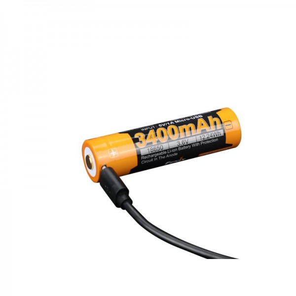 Fenix ARB-L18-3400U 18650 Li-Ion batterij beveiligd 3400mAh, met USB-oplaadfunctie, 70x18,6mm