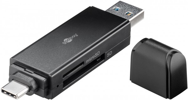 Kaartlezer voor het lezen van MicroSD- en SD-geheugenkaartformaten via USB-C en USB A, USB-C-kaartlezer, plug and play