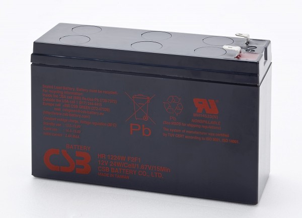 CSB-HR1224WF2F1 12 volt AGM loodzuuraccu 2Ah - 24Wh, 151x51x98.3mm + pool 6.3 / -pool 4.8mm bestand tegen hoge stroomsterkte