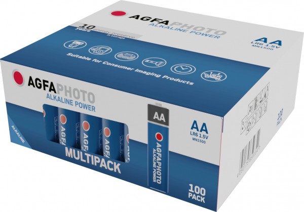 Agfaphoto-alkalinebatterij, mignon, AA, LR06, 1,5 V voeding, doos (100 stuks)
