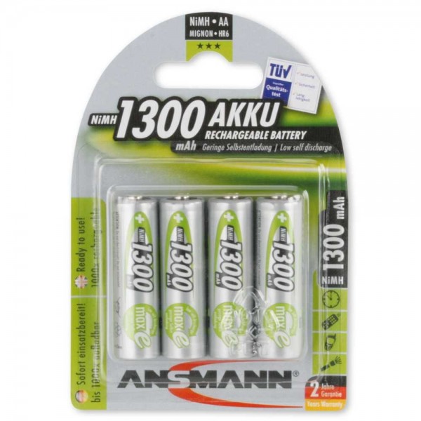 Ansmann NiMH batterij Mignon 1300mAh, 4-delige blister