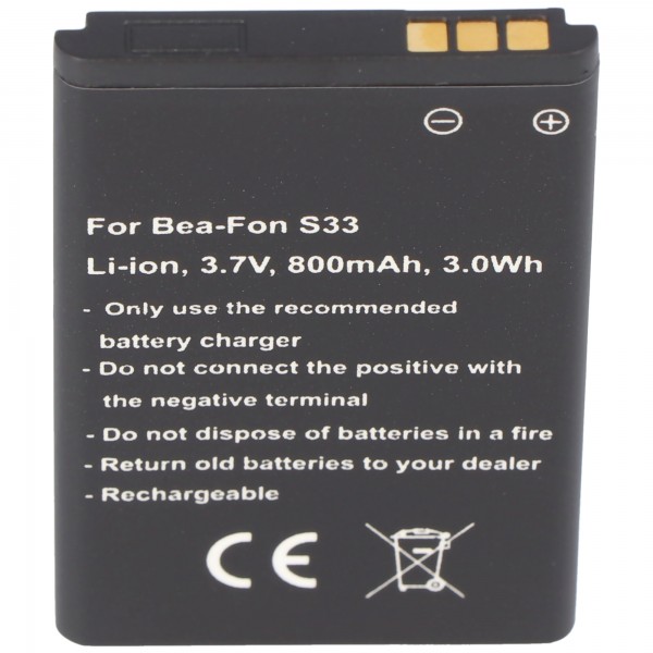 Replica batterij precies geschikt voor Bea-Fon S33 batterij 3,7 volt 800 mAh Li-ion batterij