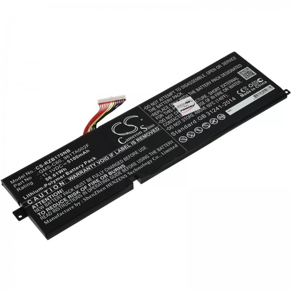 Accu geschikt voor gaming laptop Razer Blade Pro 17 2012, type GMS-C60 e.a. - 11,1V - 5100 mAh