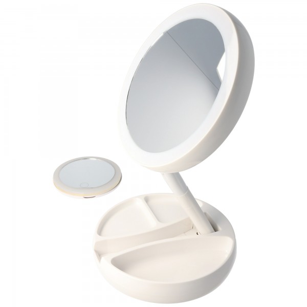 LED tafel make-up spiegel wit met AA batterijen en gratis handspiegel inbegrepen
