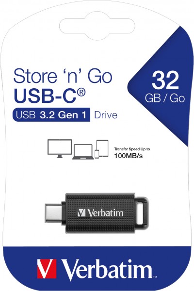 Verbatim USB 3.2-stick 32 GB, intrekbaar Type-C, (R) 100 MB/s, (W) 20 MB/s, retailblister