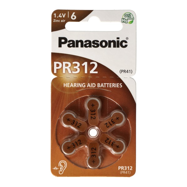 Panasonic PR312-batterijen voor hoortoestellen PR-312 / 6LB, cellen voor hoorapparaten 312 Zinc Air 180mAh