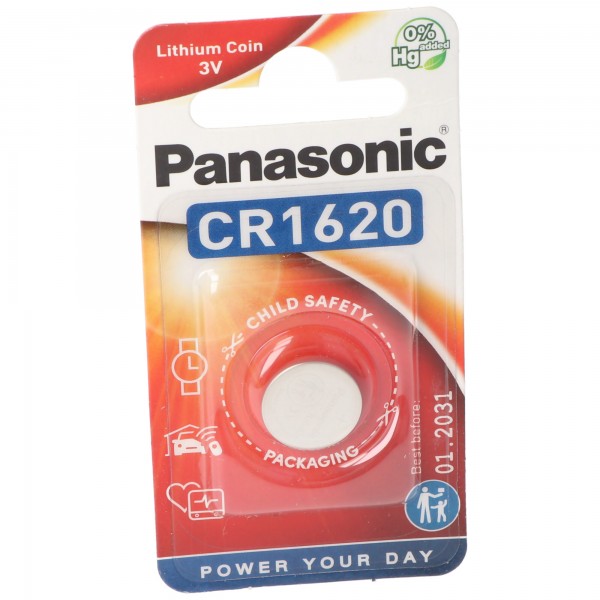 Panasonic Batterij Lithium, Knoopcel, CR1620, 3V Elektronica, Lithium Power, Retail Blister (1-Pack)