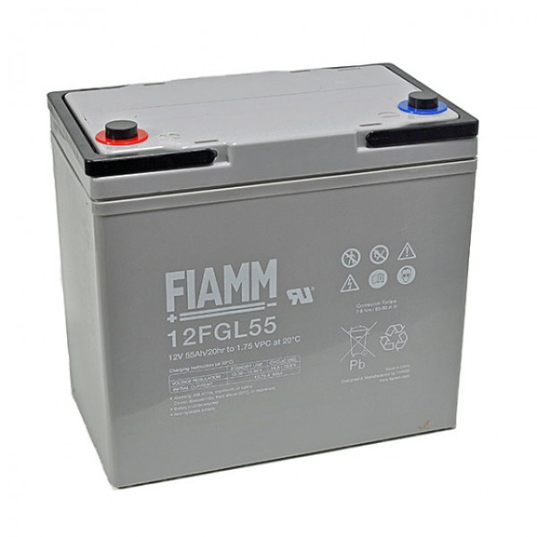 Fiamm 12FGL55 loodbatterij met M6-schroefaansluiting 12V, 55000mAh