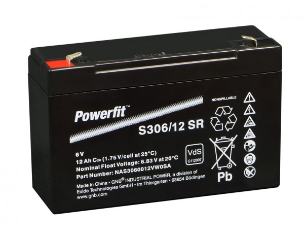 Exide Powerfit S306 / 12SR loodbatterij met Faston 6,3 mm 6V, 12000 mAh