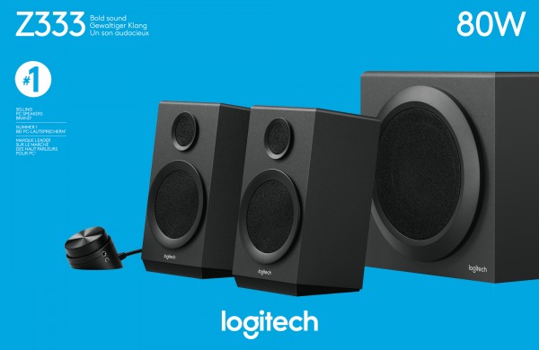 Logitech Speaker Z333, audio, stereo 2.1, 80W subwoofer, zwart, retail