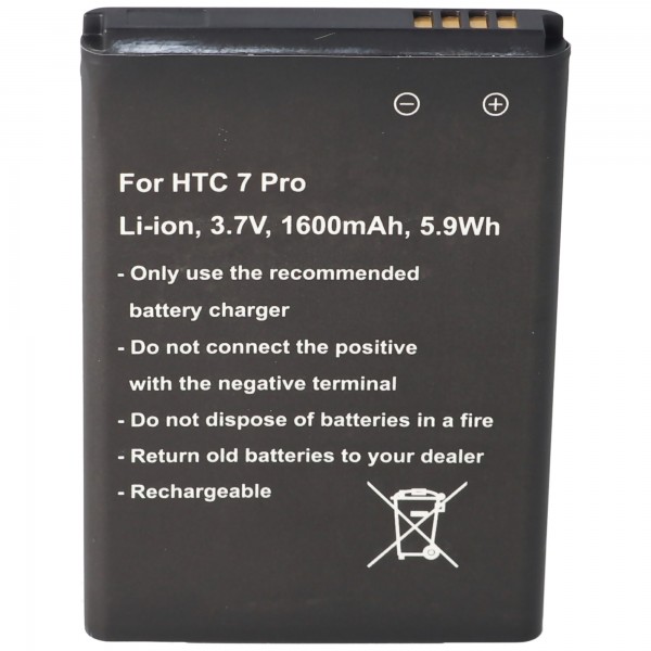 Batterij geschikt voor HTC 7 Pro, Li-ion, 3.7V, 1600mAh, 5.9Wh