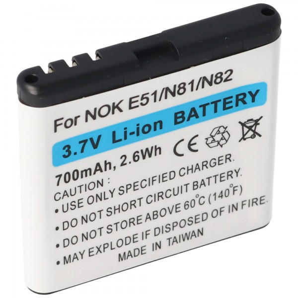 Batterij geschikt voor Nokia E51, N81, N82, Li-ion, 700mAh, 3.7V, 2.6Wh