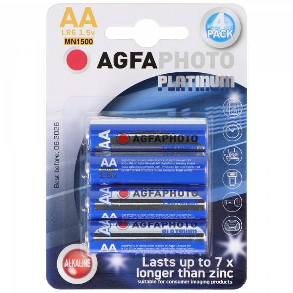 AgfaPhoto LR06 Mignon AA-batterij alkaline mangaan 1,5 volt 4 stuks platina