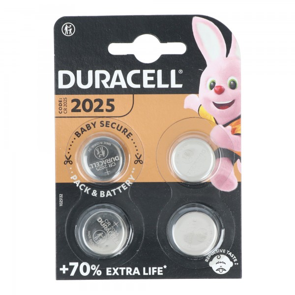 Duracell batterij lithium, knoopcel, CR2025, 3V elektronica, blisterverpakking (4 stuks)