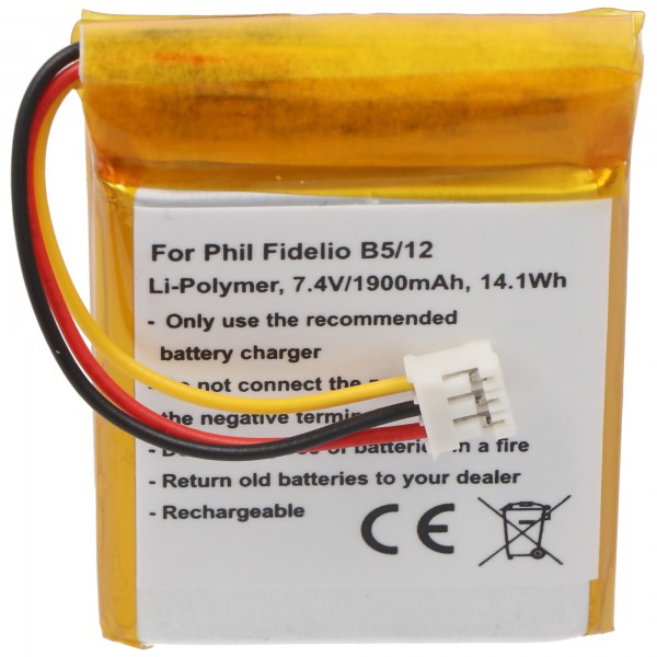 Accu geschikt voor de Philips Fidelio B5 / 12 accu Li-Polymer 7.4Volt 1900mAh, 14.1Wh