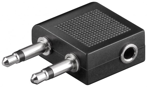 Goobay adapter voor vliegtuig / reiskoptelefoon AUX-jackplug 3,5 mm-bus - 2x 3,5 mm-jackplug (2-polig, mono) > 1x 3,5 mm-jackplug-bus (3-polig, stereo)