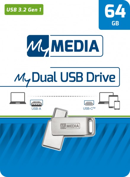 Mymedia USB 3.2 OTG stick 64GB, type AC, My Dual, zilveren retailblister