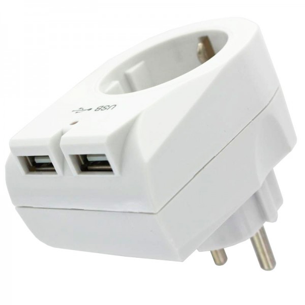 Euro-contactdoos met 2-weg USB-uitgang met max. 2100 mA USB-laadstroom, wit