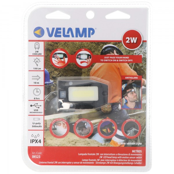 Velamp Metro LED-koplamp IH523, batterijgevoede multifunctionele koplamp met infraroodschakelaar inclusief batterij