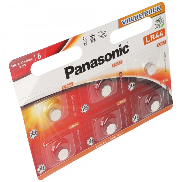 Panasonic Batterij Alkaline, Knoopcel, LR44, V13GA, 1.5V Elektronica, Retail Blister (6-Pack)