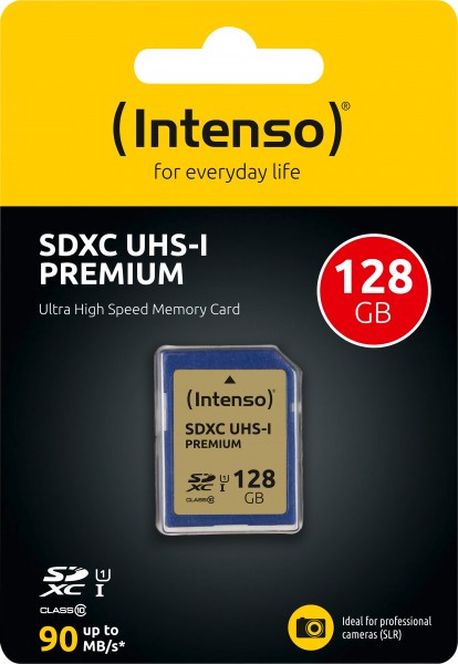 Intenso SDXC-kaart 128GB, Premium, Class 10, U1, UHS-I (R) 45MB/s, (W) 10MB/s, blisterverpakking