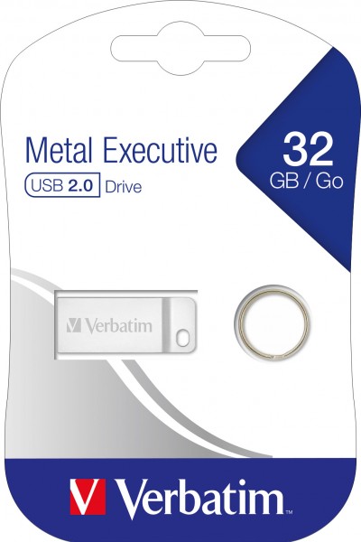 Verbatim USB 2.0-stick 32GB, Metal Executive, Zilver (R) 12MB/s, (W) 5MB/s, blisterverpakking