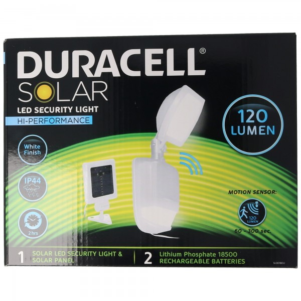 Duracell LED veiligheidslicht op zonne-energie met 120 lumen, inclusief lithiumbatterij, met extern zonnepaneel