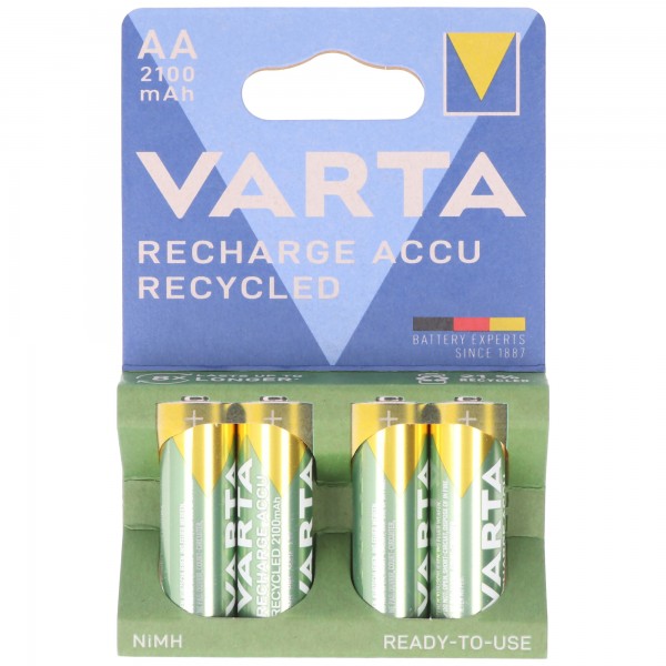 Varta Batterij NiMH, Mignon, AA, HR06, 1.2V/2100mAh Accu Gerecycled, Voorgeladen, Retail Blister (4-Pack)