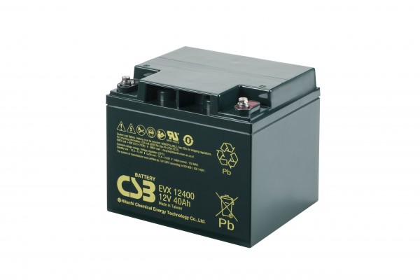 CSB-EVX12400 12 volt AGM loodaccu 40Ah, 197x165x170mm M5 binnendraad, cyclusbestendig + stand-by