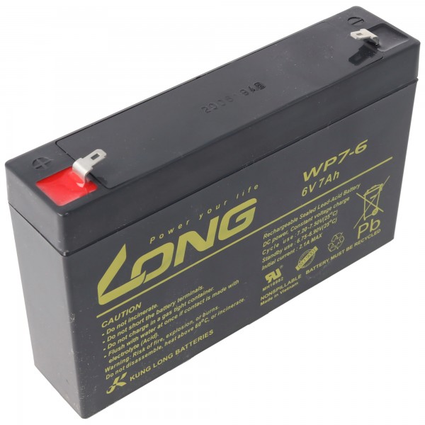 Kung Long WP7-6 accukabel 6 Volt 7Ah, Faston 6,3 mm