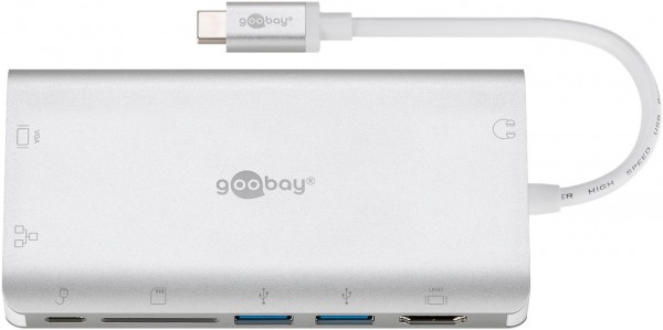 Goobay USB-C™ Premium Multiport Adapter - USB-C™ HDMI™+ 2x USB 3.0 + CR + C + RJ45 + VGA