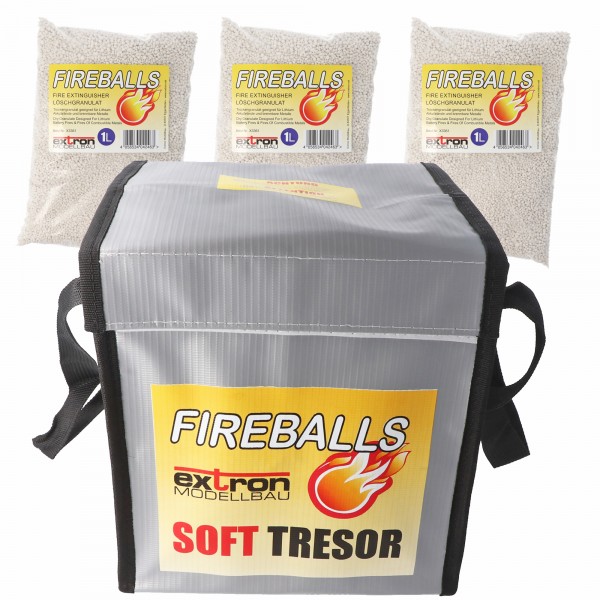 Fireballs Brandblusgranulaat veilige bundel voor lithiumbatterijen, brandbeveiliging, blusmiddel 3x1 liter incl. Soft safe
