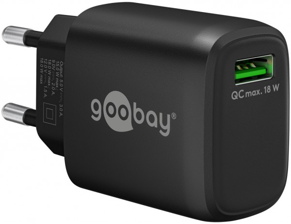 Goobay USB snellader QC 3.0 (18 W) zwart - 1x USB-A poort (Quick Charge 3.0) - zwart