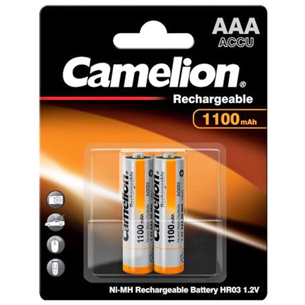 AAA, Micro, LR03, HR04, NiMH-batterij met maximaal 1100 mAh in een blisterverpakking van twee, afmetingen 44,2 x 10,2 mm
