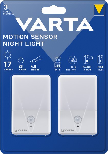 Varta LED zaklamp Bewegingssensor, Nachtlampje 17lm, Twin Pack, excl. 3x alkaline AAA batterijen, blisterverpakking
