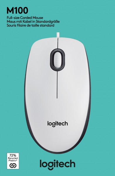 Logitech Mouse M100, USB, wit optisch, 1000 dpi, 3 knoppen, retail