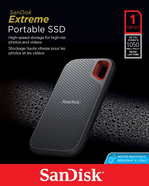 Sandisk SSD 1TB, USB 3.2, Type AC, 6,35cm (2,5'') Extreme Portable, (R) 1050MB/s, retailblister